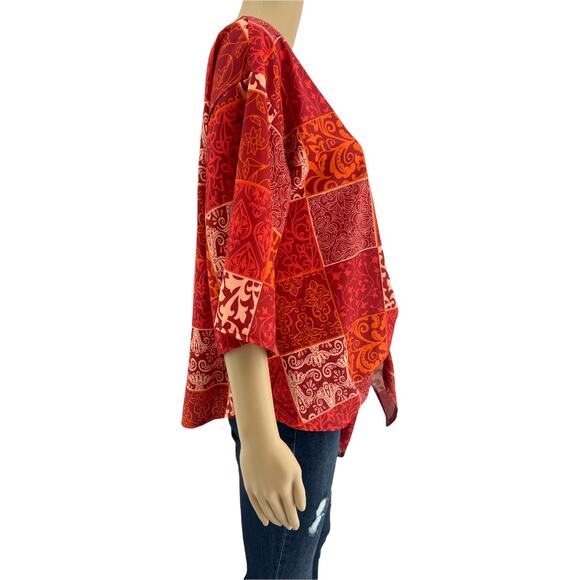 Sucrefas (S) Orange Floral Oversized Boho Beach  Short Sleeve Top Blouse - Picture 4 of 6